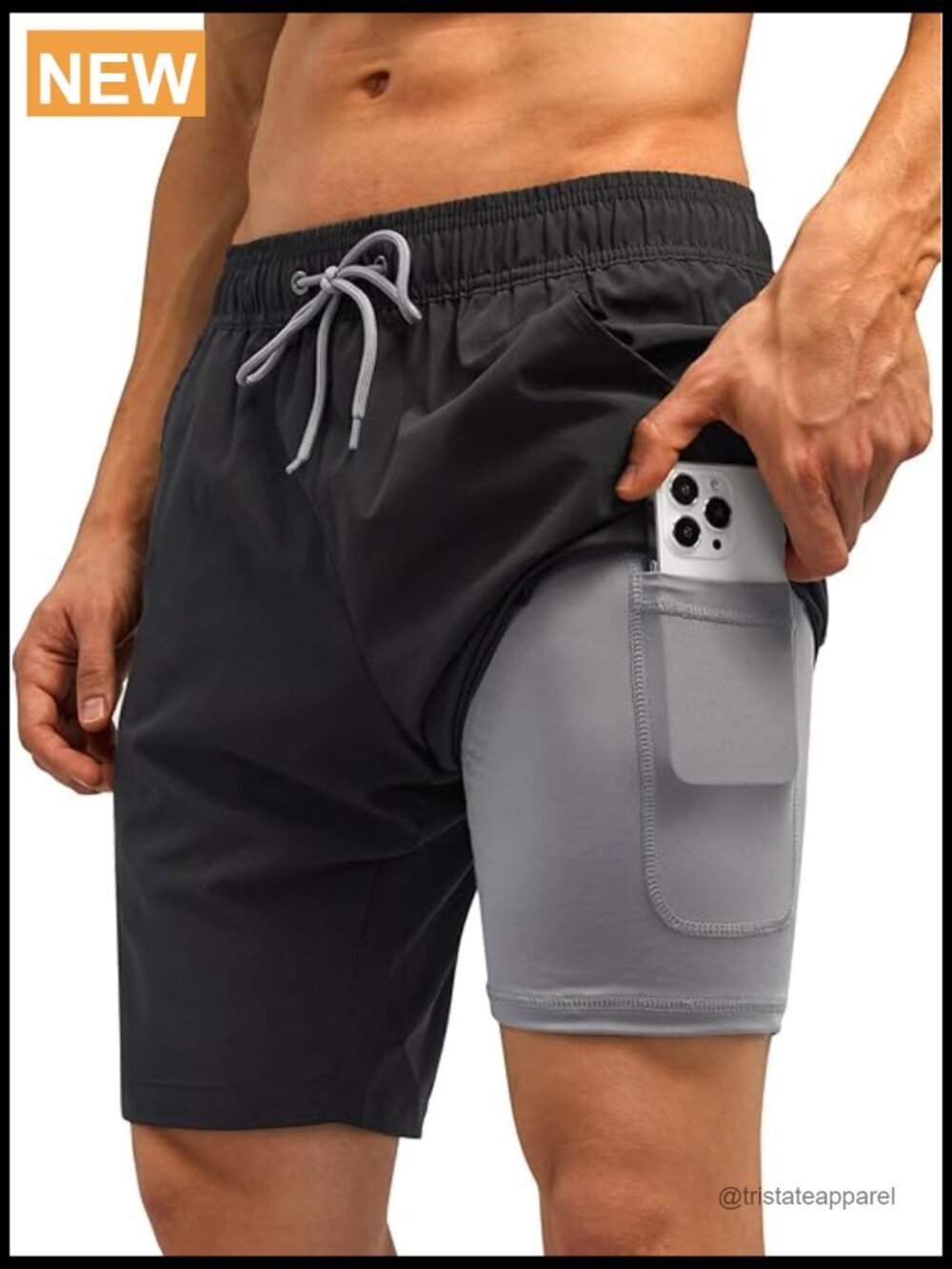 Men's Quick Dry Swim Trunks with Compression Liner & Zipper Pockets